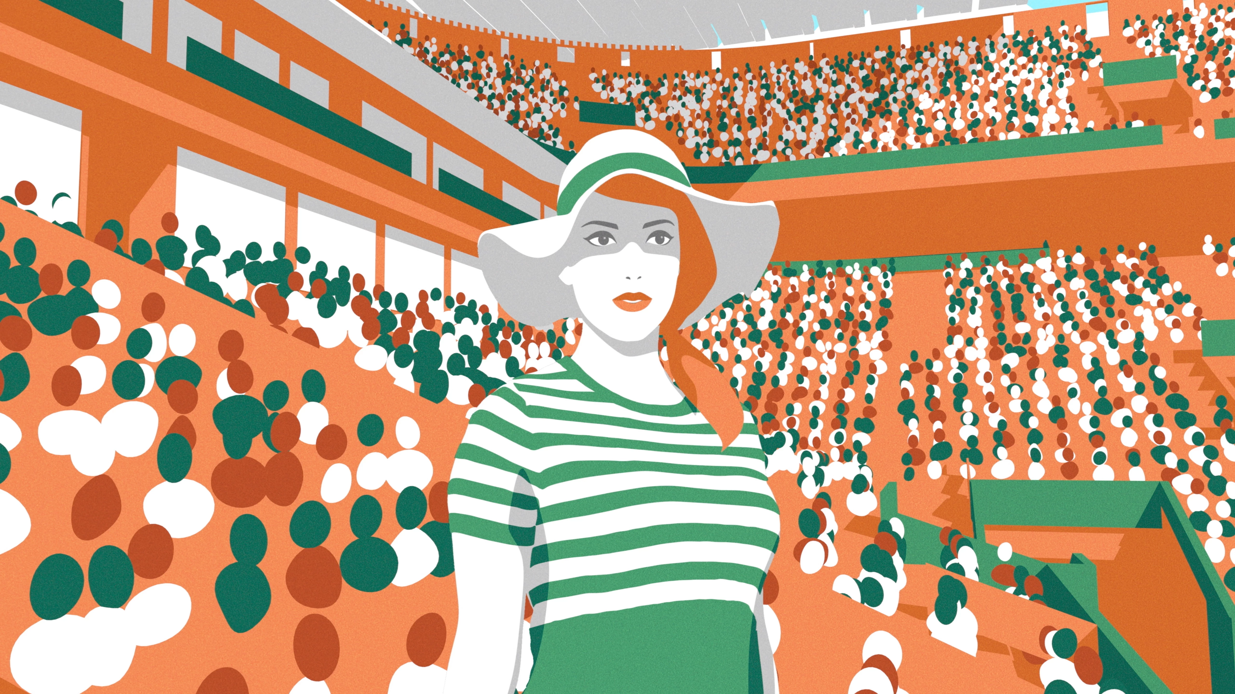 A woman enters the stadium