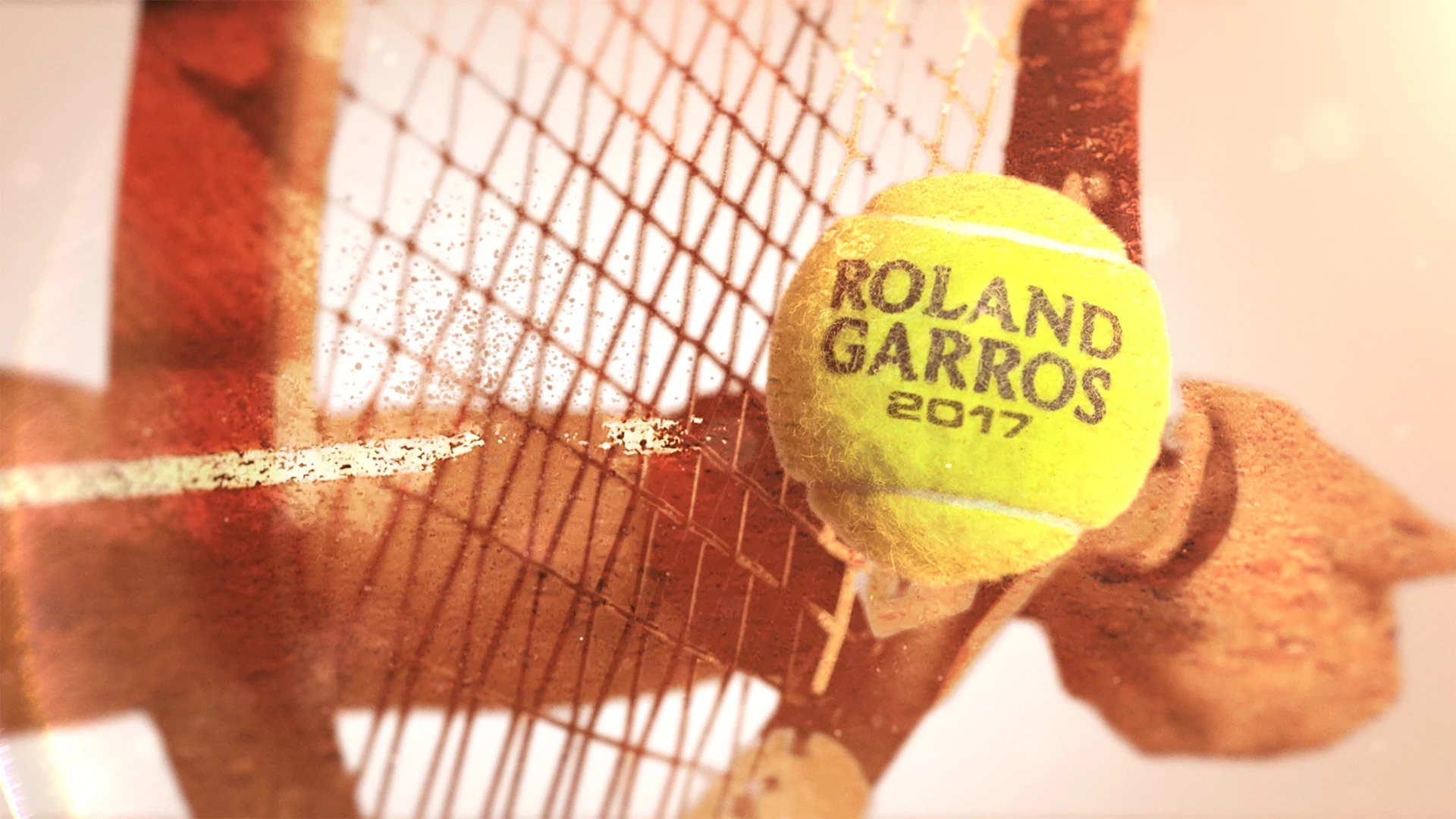 Close-up of a tennis racket returning a ball